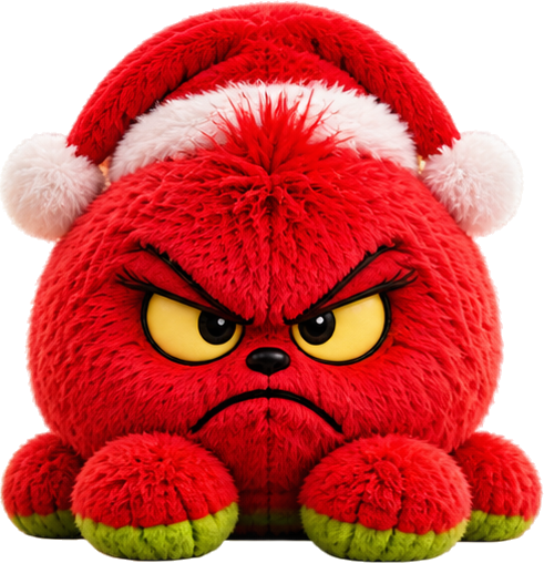 Grinch Buddies plush, red grumpy side